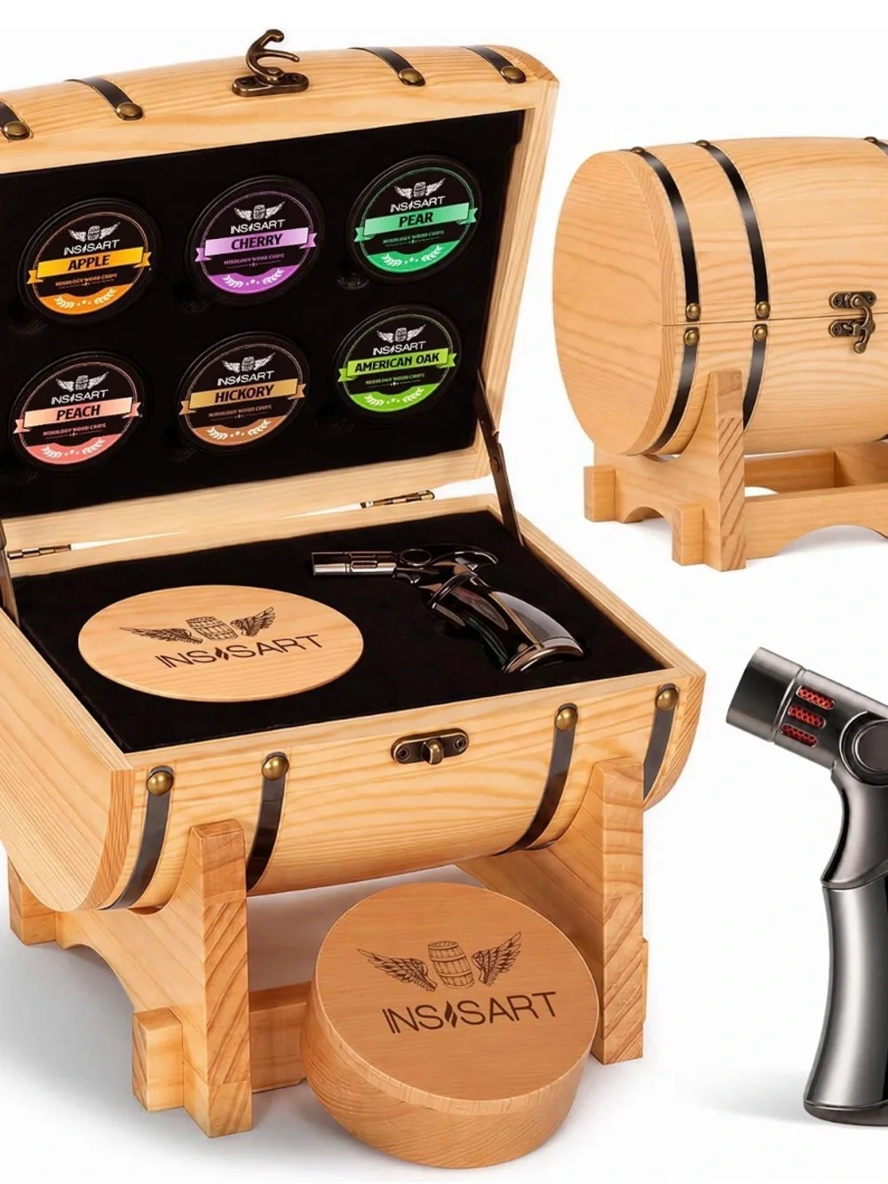 Beech Smoke Infuser Whiskey Smoker Kit in Natural Wood